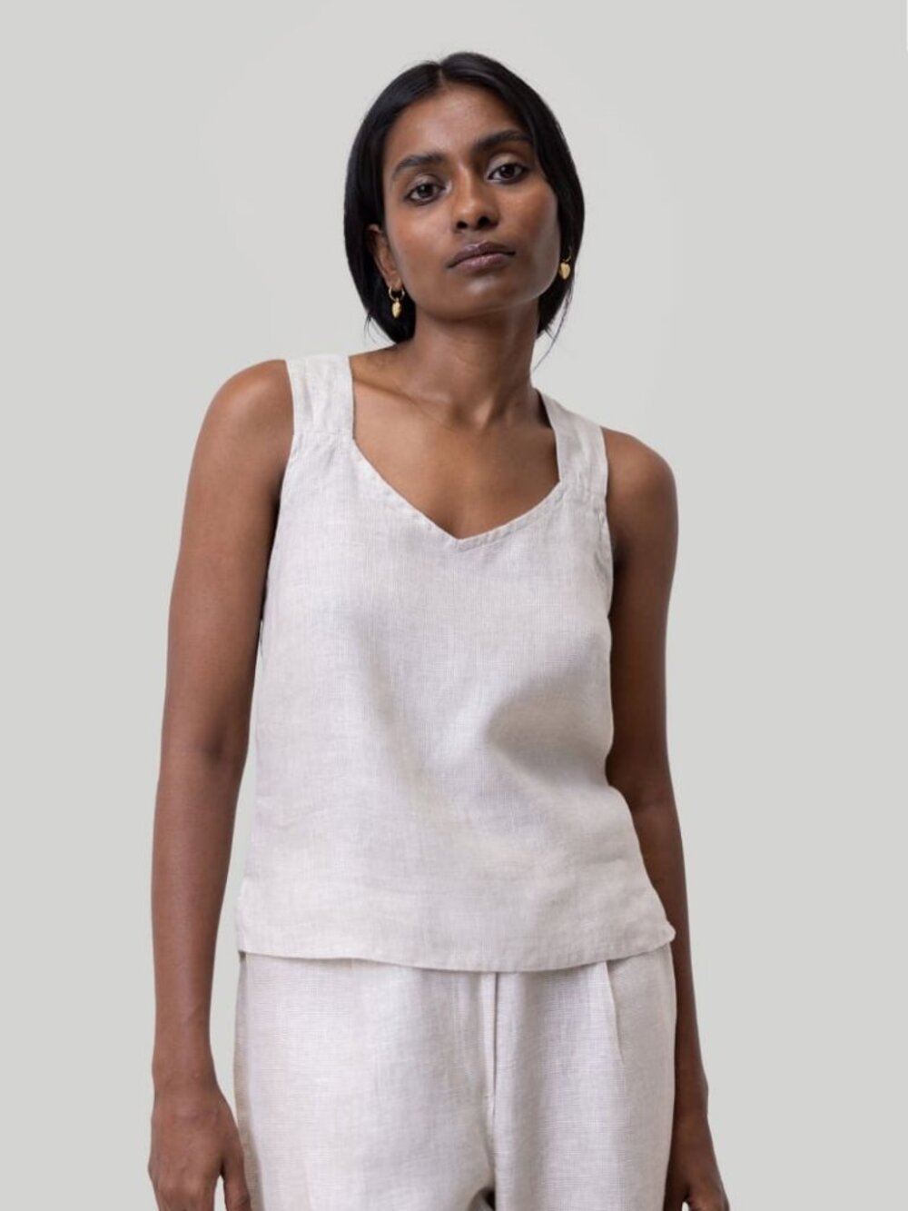 Crossback Tank Top - Linen Check